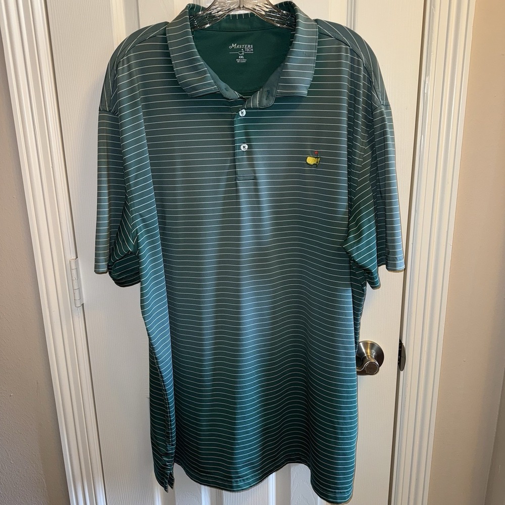 Masters Tech Polo Shirt Men XXLarge Green White Stripes Golf READ
